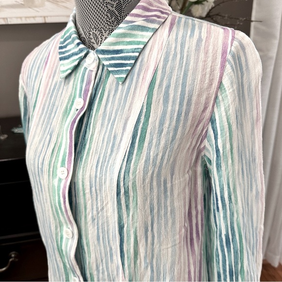 Soft Surroundings Button Front Striped Tunic Long Sleeve Size Small - Picture 4 of 16